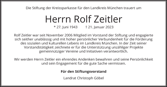 Todesanzeige von Rolf Zeitler von merkurtz