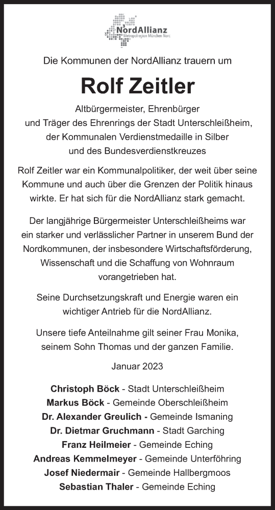 Todesanzeige von Rolf Zeitler von merkurtz