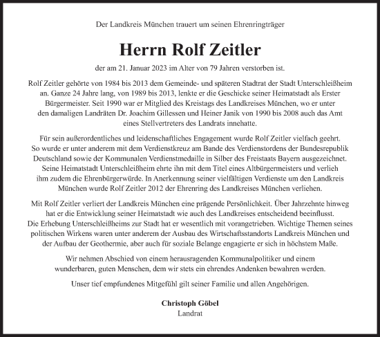 Todesanzeige von Rolf Zeitler von merkurtz
