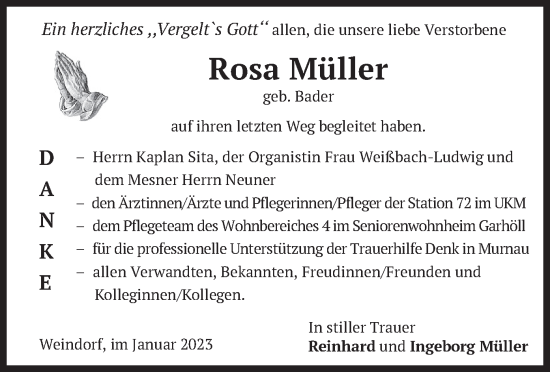 Todesanzeige von Rosa Müller von merkurtz