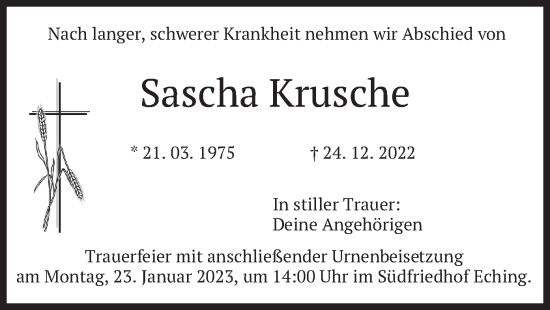 Todesanzeige von Sascha Krusche von merkurtz