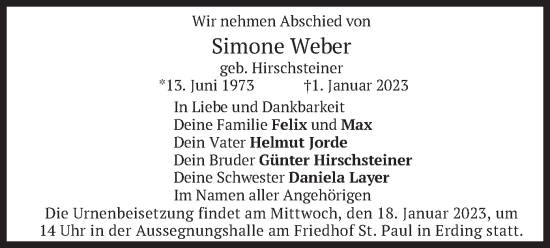 Todesanzeige von Simone Weber von merkurtz
