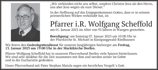Todesanzeige von Wolfgang Scheffold von merkurtz