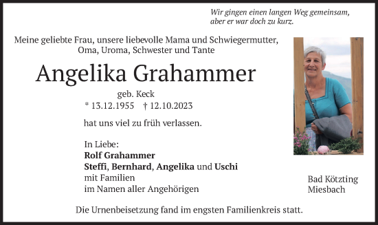 Todesanzeige von Angelika Grahammer von merkurtz