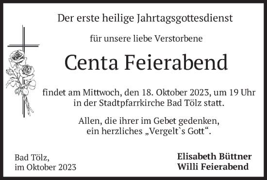 Todesanzeige von Centa Feierabend von merkurtz