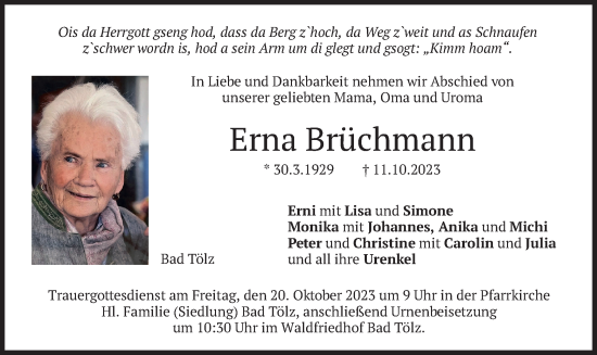 Todesanzeige von Erna Brüchmann von merkurtz