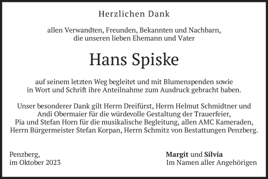 Todesanzeige von Hans Spiske von merkurtz