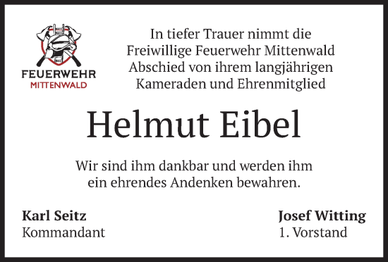 Todesanzeige von Helmut Eibel von merkurtz