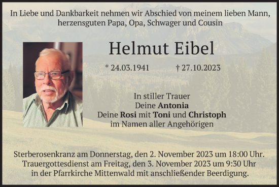Todesanzeige von Helmut Eibel von merkurtz