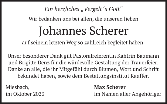 Todesanzeige von Johannes Scherer von merkurtz