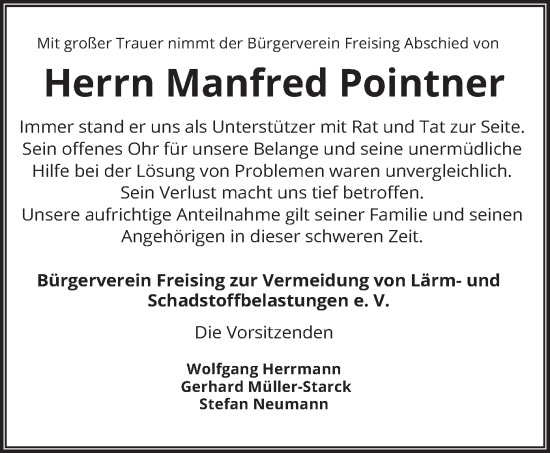 Todesanzeige von Manfred Pointner von merkurtz