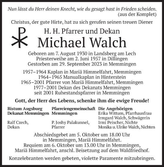 Todesanzeige von Michael Walch von merkurtz