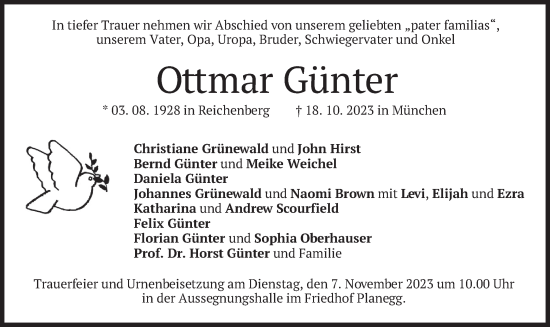 Todesanzeige von Ottmar Günter von merkurtz