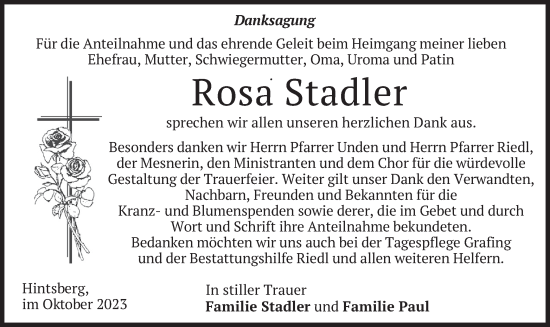 Todesanzeige von Rosa Stadler von merkurtz