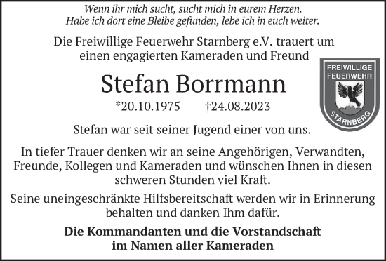 Todesanzeige von Stefan Borrmann von merkurtz
