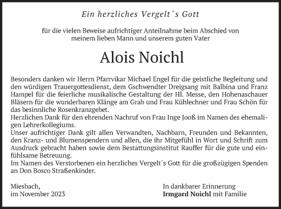 Todesanzeige von Alois Noichl von merkurtz