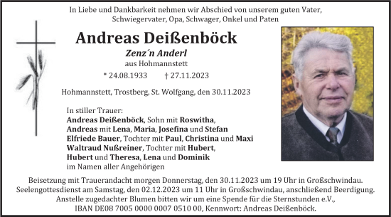 Todesanzeige von Andreas Deißenböck von merkurtz