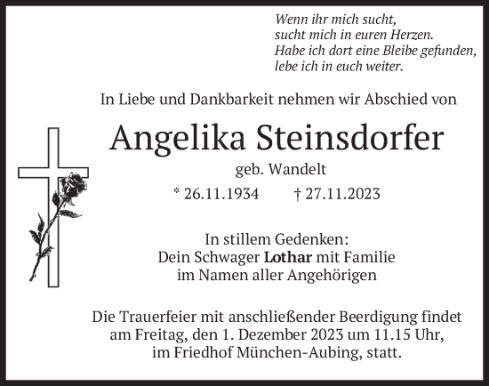 Todesanzeige von Angelika Steinsdorfer von merkurtz