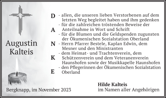 Todesanzeige von Augustin Kalteis von merkurtz
