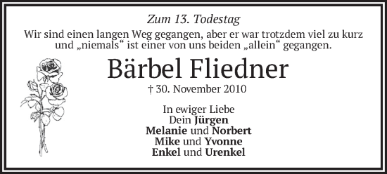 Todesanzeige von Bärbel Fliedner von merkurtz