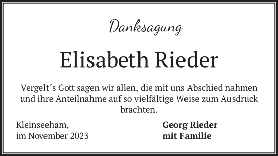 Todesanzeige von Elisabeth Rieder von merkurtz