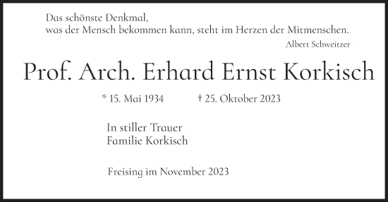 Todesanzeige von Erhard Ernst Korkisch von merkurtz