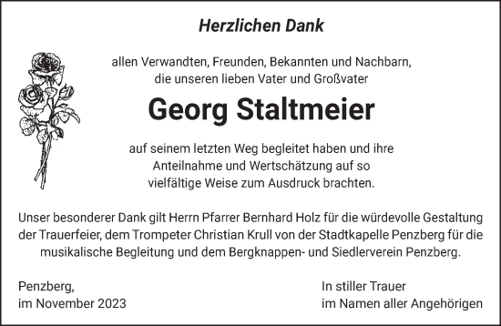 Todesanzeige von Georg Staltmeier von Das Gelbe Blatt Penzberg