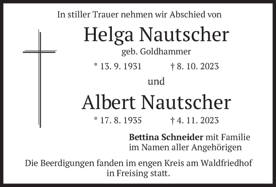 Todesanzeige von Helga und Albert Nautscher von merkurtz