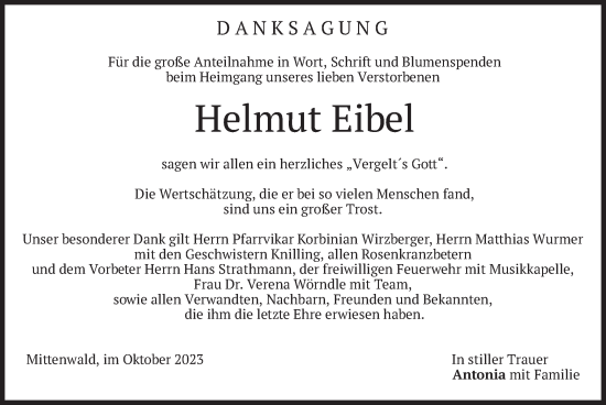 Todesanzeige von Helmut Eibel von merkurtz