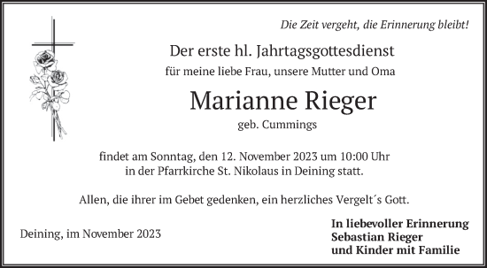 Todesanzeige von Marianne Rieger von merkurtz