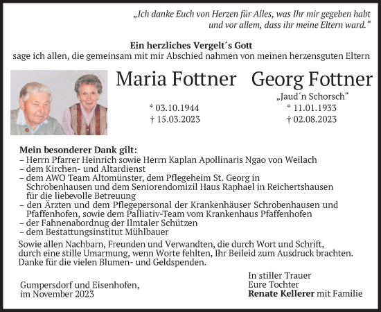 Todesanzeige von Maria und Georg Fottner von merkurtz
