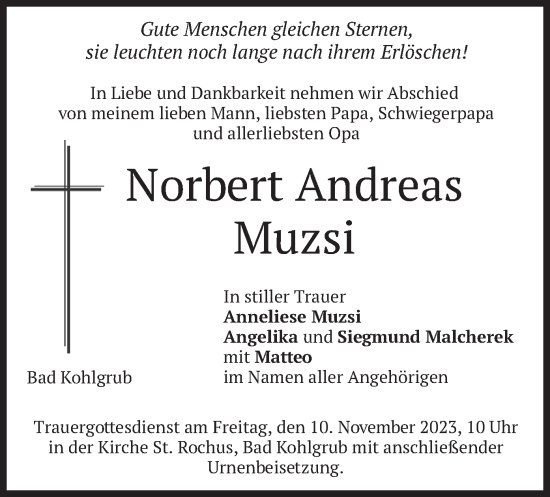 Todesanzeige von Norbert Andreas Muzsi von merkurtz