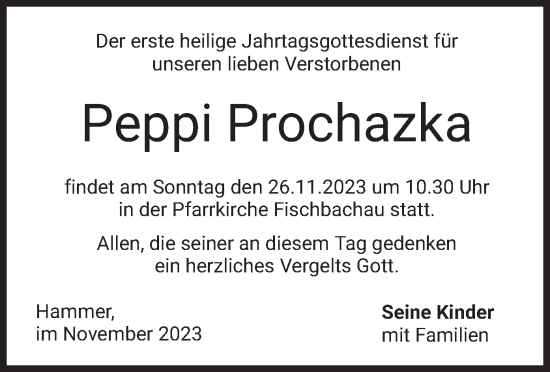 Todesanzeige von Peppi Prochazka von merkurtz