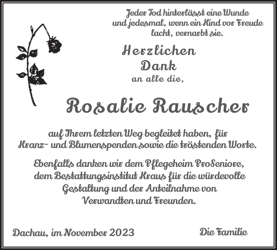 Todesanzeige von Rosalie Rauscher von merkurtz