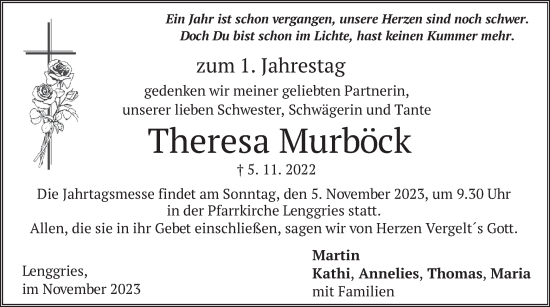 Todesanzeige von Theresa Murböck von merkurtz