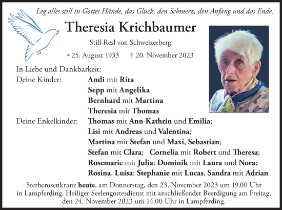 Todesanzeige von Theresia Krichbaumer von merkurtz
