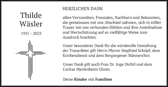 Todesanzeige von Thilde Wäsler von merkurtz