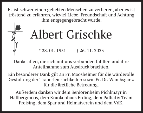 Todesanzeige von Albert Grischke von merkurtz
