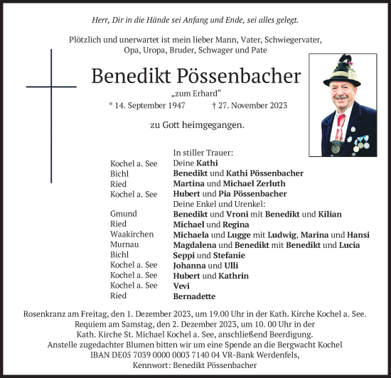 Todesanzeige von Benedikt Pössenbacher von merkurtz
