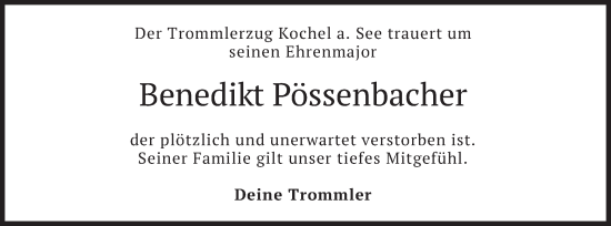 Todesanzeige von Benedikt Pössenbacher von merkurtz