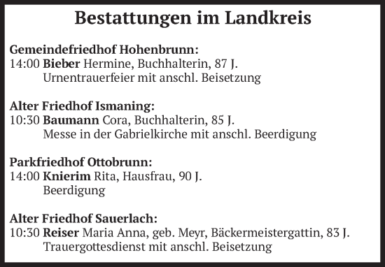 Todesanzeige von Bestattungen vom 01.12.2023 von merkurtz