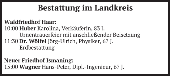 Todesanzeige von Bestattungen vom 06.12.2023 von merkurtz