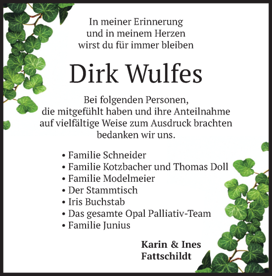 Todesanzeige von Dirk Wulfes von merkurtz