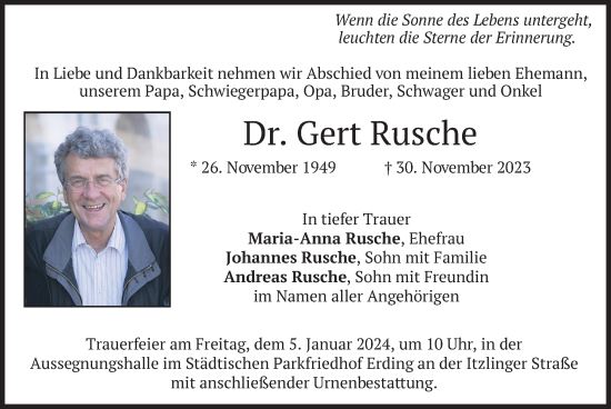 Todesanzeige von Gert Rusche von merkurtz