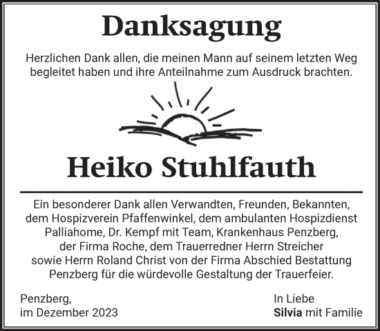 Todesanzeige von Heiko Stuhlfauth von Das Gelbe Blatt Penzberg