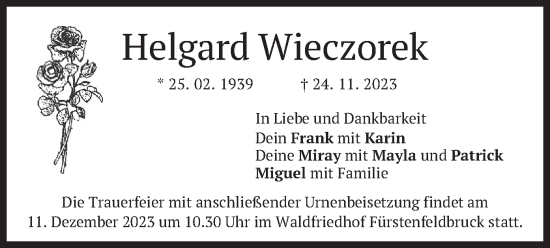 Todesanzeige von Helgard Wieczorek von merkurtz