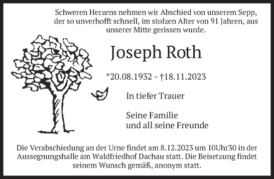 Todesanzeige von Joseph Roth von merkurtz