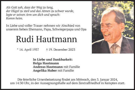 Todesanzeige von Rudi Hautmann von merkurtz