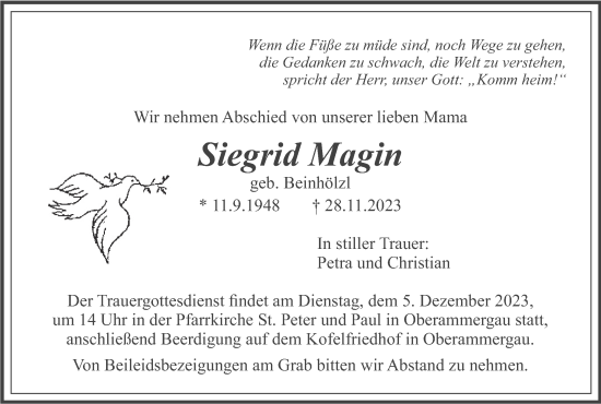 Todesanzeige von Siegrid Magin von merkurtz