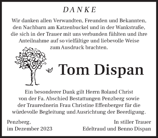 Todesanzeige von Tom Dispan von Das Gelbe Blatt Penzberg